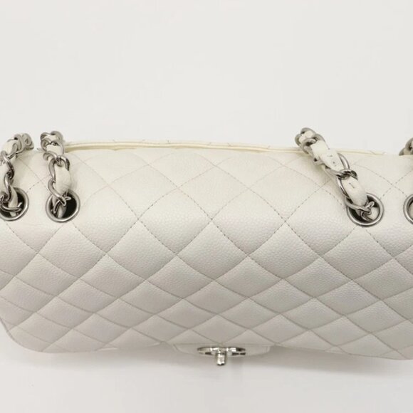 Chanel White Vintage Classic Single Flap Bag Quilted Caviar Jumbo - Picture 7 of 14